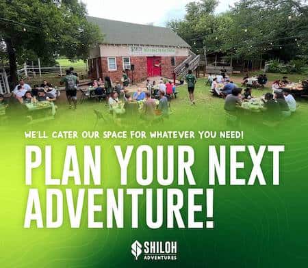 Shiloh Adventures is an event venue with many outdoor activity options such as kayaking, fishing, grilling, and gaga-ball.